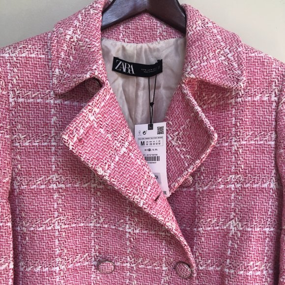 ZARA WOMEN NEW TEXTURED PLAID COAT SHORT JACKET PINK / WHITE 2413/152 XS - XL - Picture 11 of 12